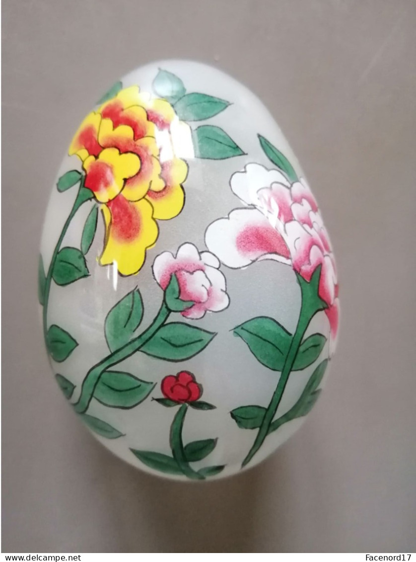 Oeuf En Verre Peint Motif Floral Avec Oiseau Sans Support - Uova