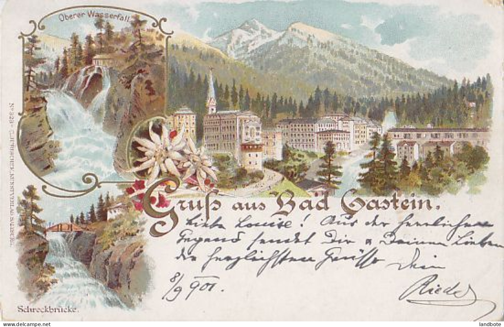 Gruss Aus Bad Gastein - Oberer Wasserfall - Schreckbrücke - No 323 G. Jurischeck, Kunstverlag Salzburg - Bad Gastein