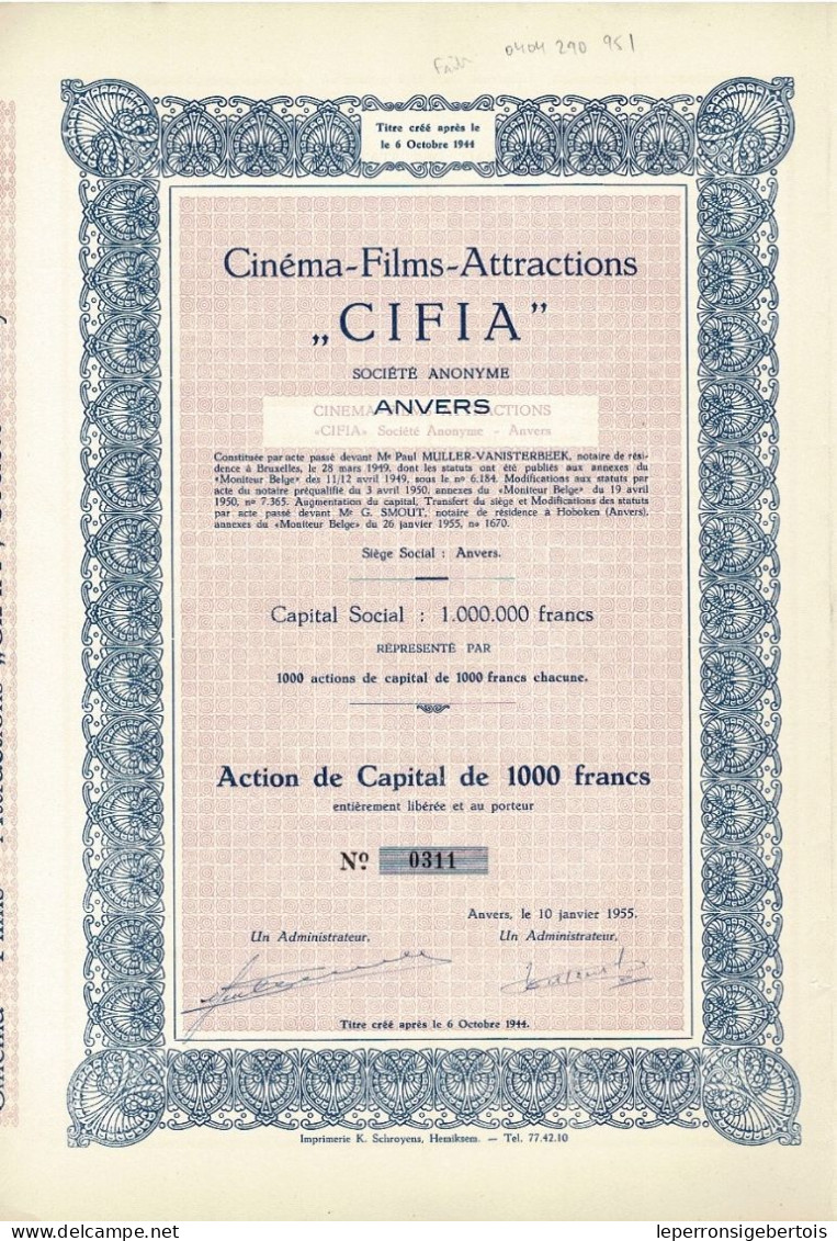 Titre De 1955 - Cinéma - Films - Attractions - CIFIA  - Anvers - - Film En Theater