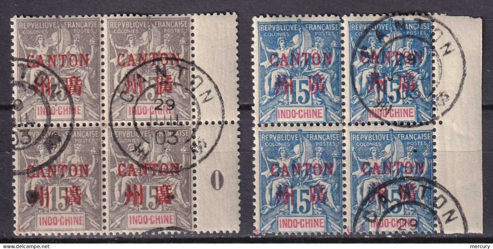 CANTON - Les 2 15 C. De 1901/2 Oblitérés En Bloc De 4 - Used Stamps