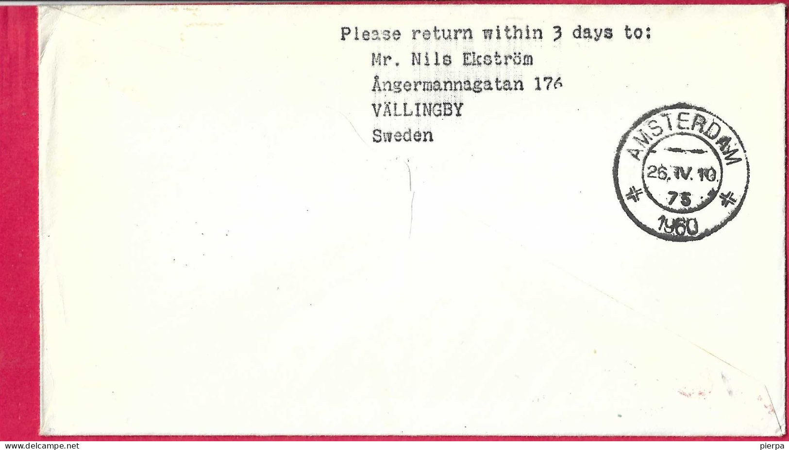 DANMARK - FIRST CARAVELLE FLIGHT - SAS - FROM KOBENHAVN TO AMSTERDAM *25.4.60* ON OFFICIAL COVER - Posta Aerea