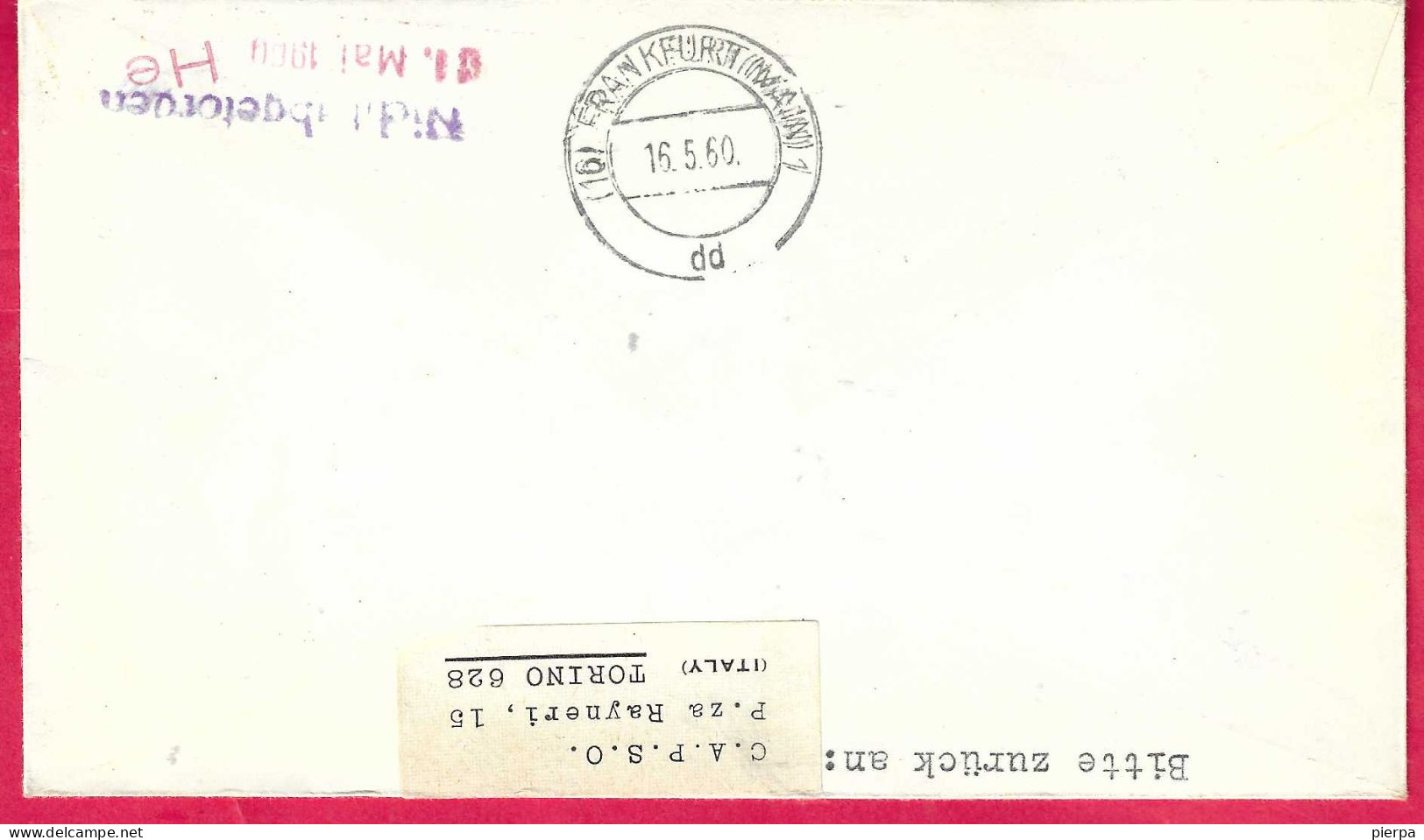 SVERIGE - FIRST CARAVELLE FLIGHT SAS  FROM STOCKHOLM TO FRANKFURT *1.5.60* ON OFFICIAL COVER - Cartas & Documentos