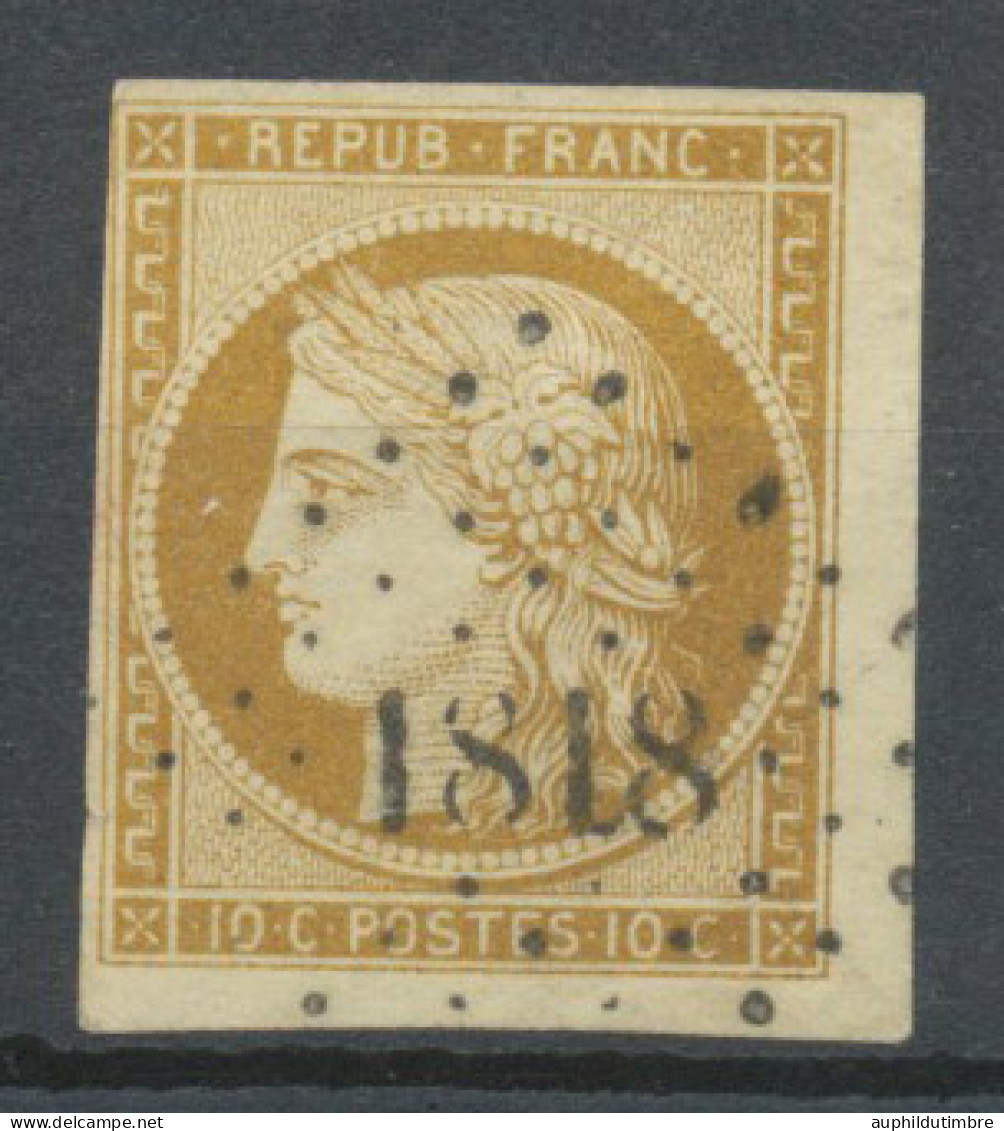 Timbre France Cérès N°1 10c Bistre Coin De Feuille Obl. PC 1818 TB N3553 - 1849-1850 Cérès