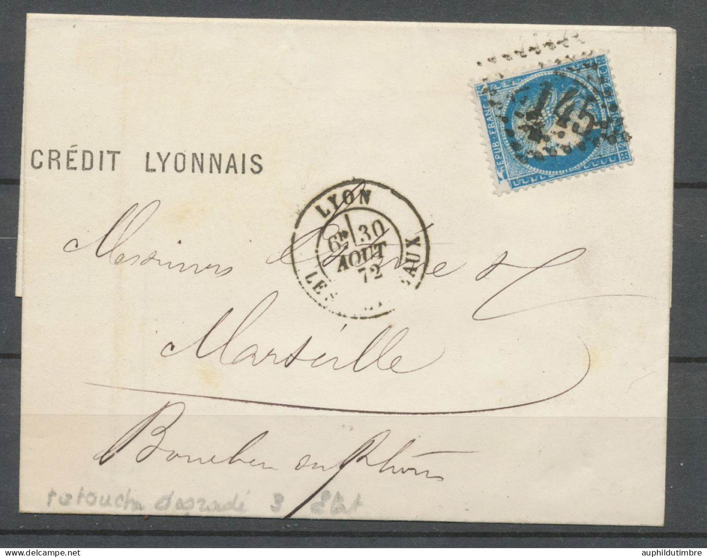 1872 Lettre N°60 25c Bleu Planchage 146A2, 8ème état. Superbe. Rare N3565 - 1871-1875 Ceres