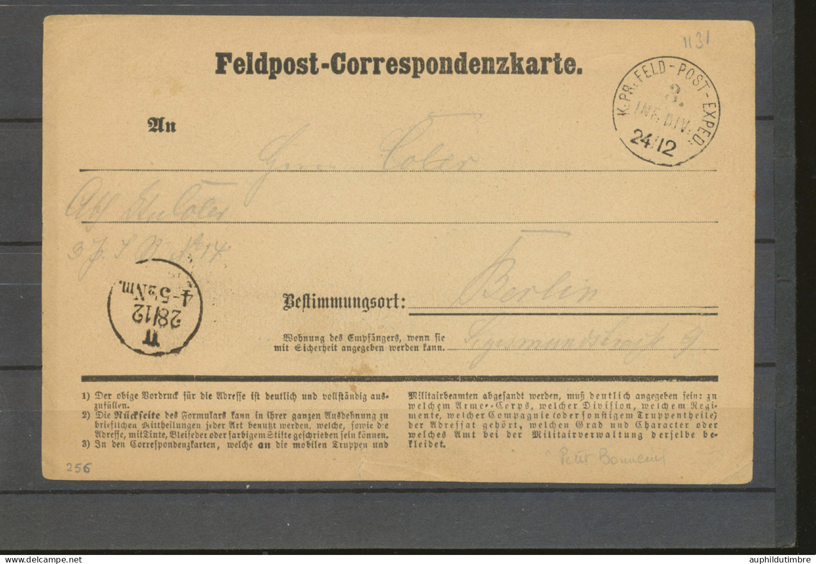 22 Décembre 1870 Carte Feldpost De PETIT BONNEUIL Soldat, Rare N3585 - Guerre De 1870