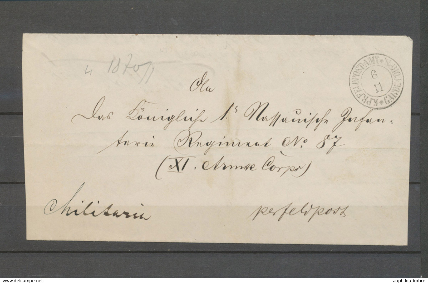 10 NOVEMBRE 1870 Lettre Obl K.PR.FELDPOSTAMT GARDE CORPS. TB N3586 - Guerra De 1870