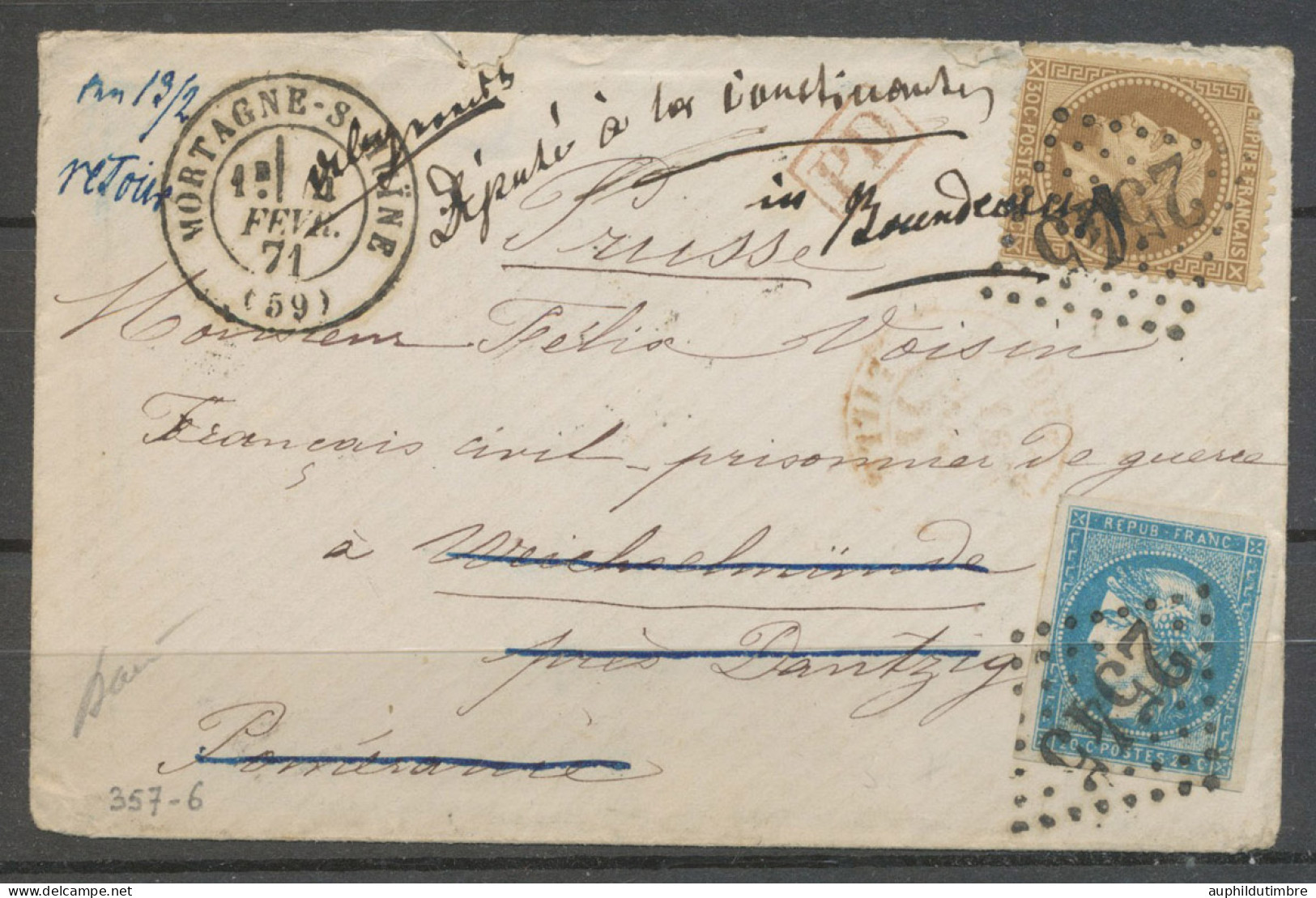 Du 4 Fév. 1871 + 30c Brun 20C Bordeaux Re Expédié CAD BORDEAUX Assemblée N3590 - Oorlog 1870