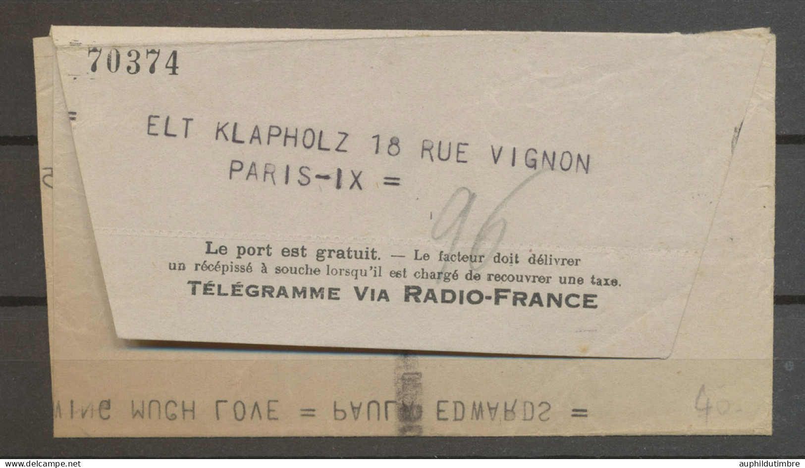 1944 TELEGRAMME Via RADIO France De SLOUGH Angleterre. Superbe N3634 - 1921-1960: Moderne