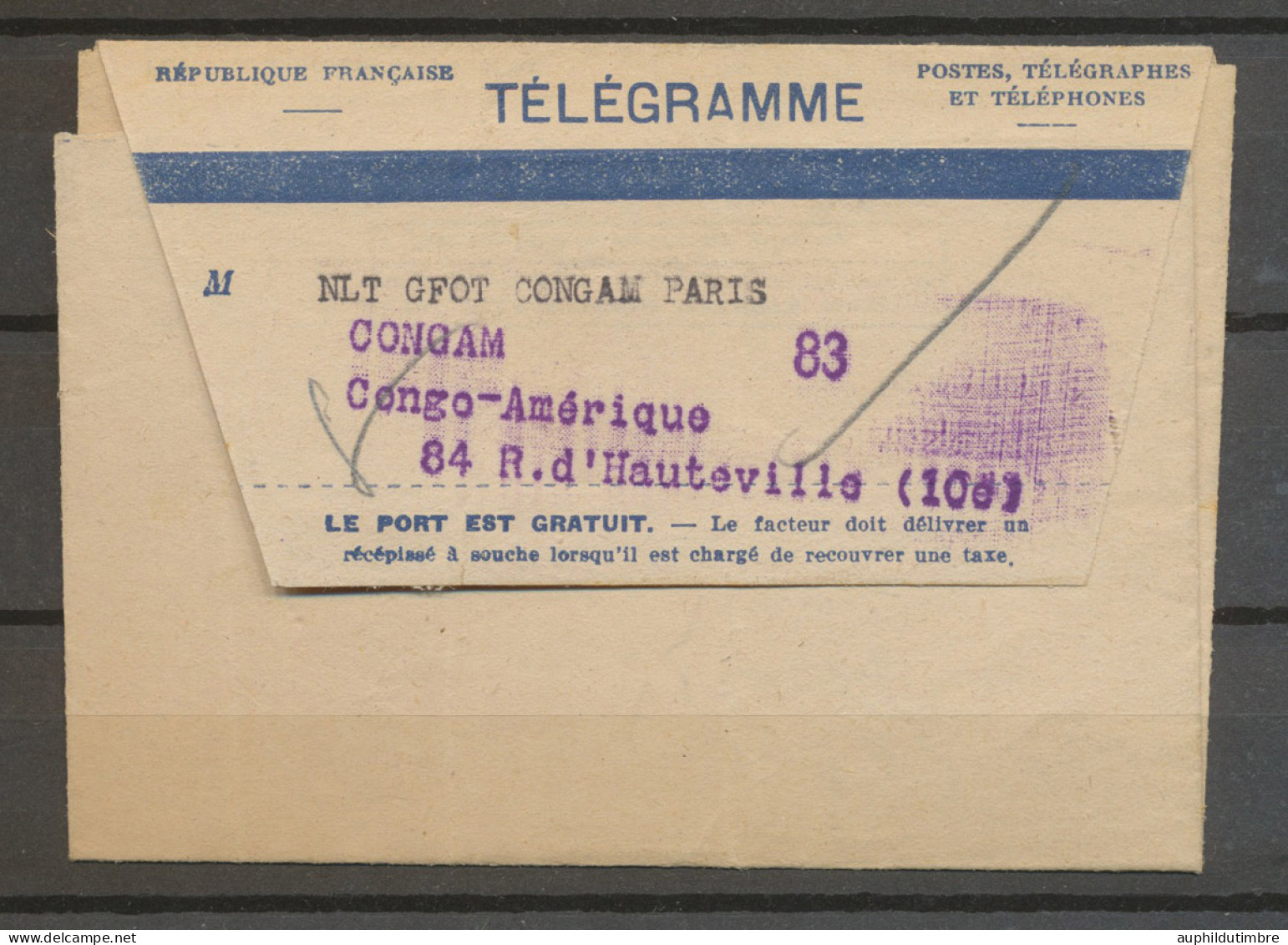 1947 TELEGRAMME Voie TSF De BRAZZAVILLE CONGO. Superbe N3635 - 1877-1920: Période Semi Moderne