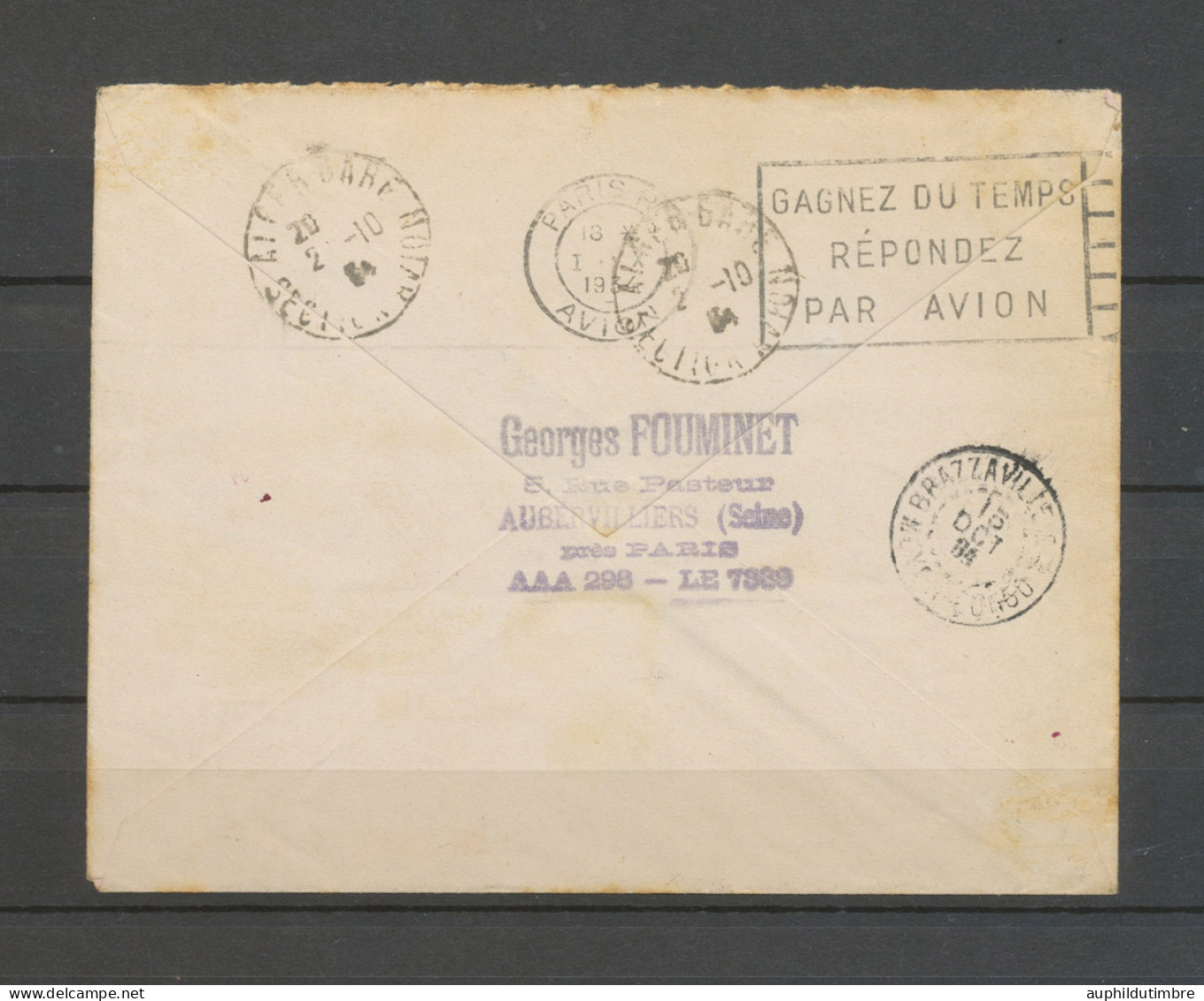 01/10/1934 , 1ère Liaison Aérienne Postale ALGER-BRAZZAVILLE, Cdt DAGNAUX. N3650 - 1921-1960: Période Moderne