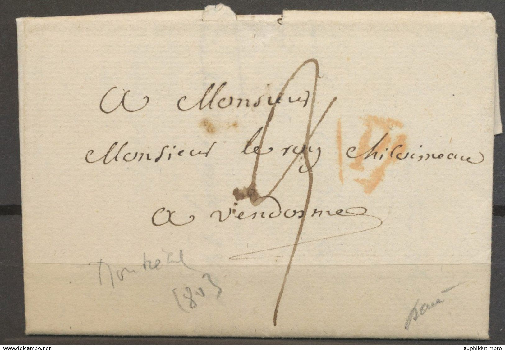 1803 Lettre De MONTREAL Pour Vendôme, P Rouge De Paris N3652 - 1801-1848: Precursors XIX