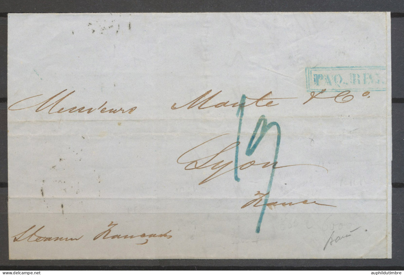 1848 Lettre De NEW YORK Cachet PAQ.REG Double Cadre Bleu. N3654 - Posta Marittima