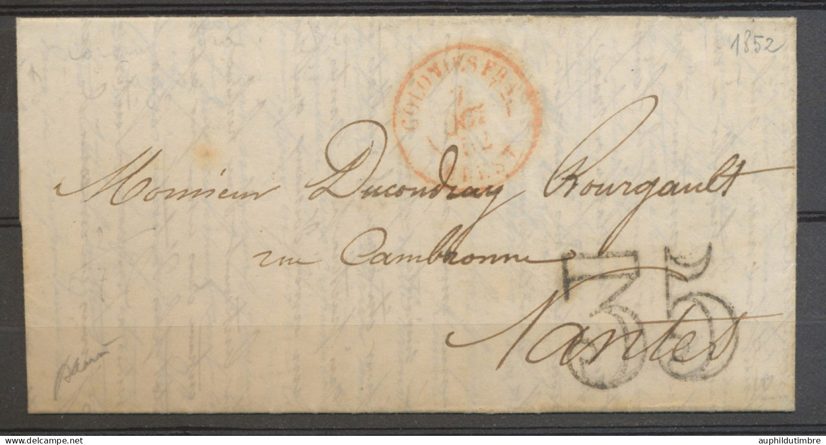 31/08/1852 Lettre De La Magdeleine En Guyane CAD Rouge COLONIES FRA/BREST N3657 - Posta Marittima