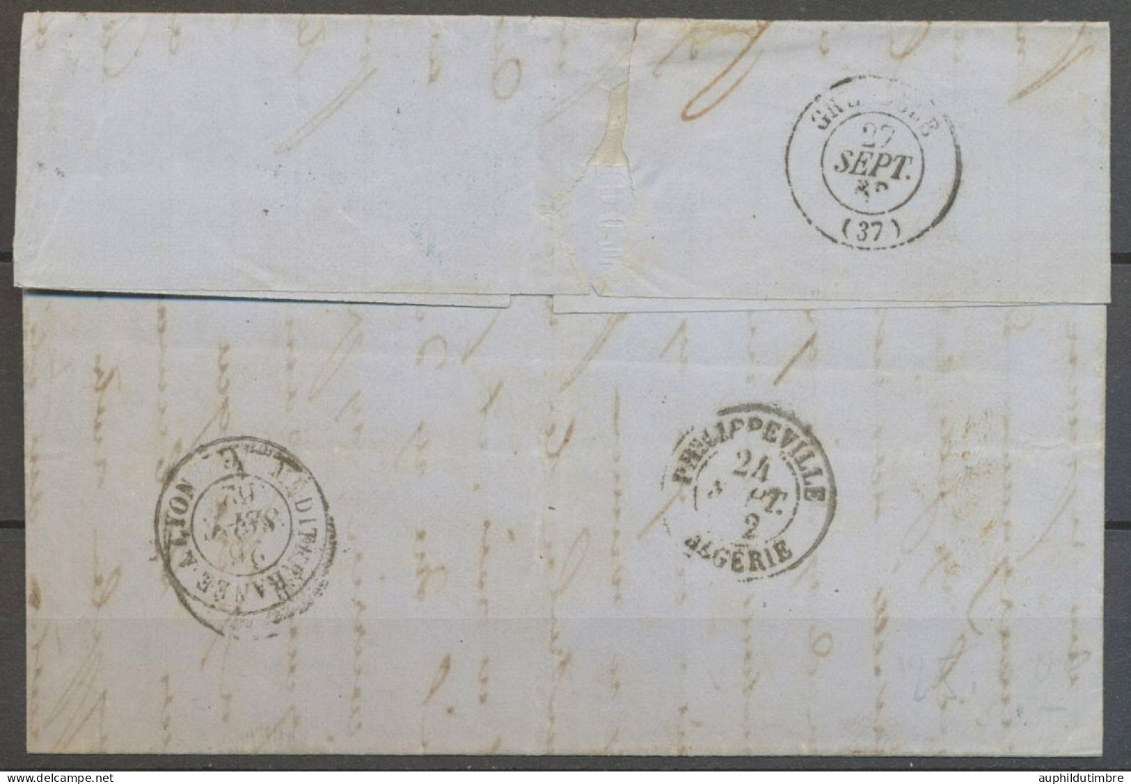 Lettre N°14 CAD BAT-A-VAP ALGER + Rare Griffe Bleue Vapeur MAROCAIN N3658 - Poste Maritime