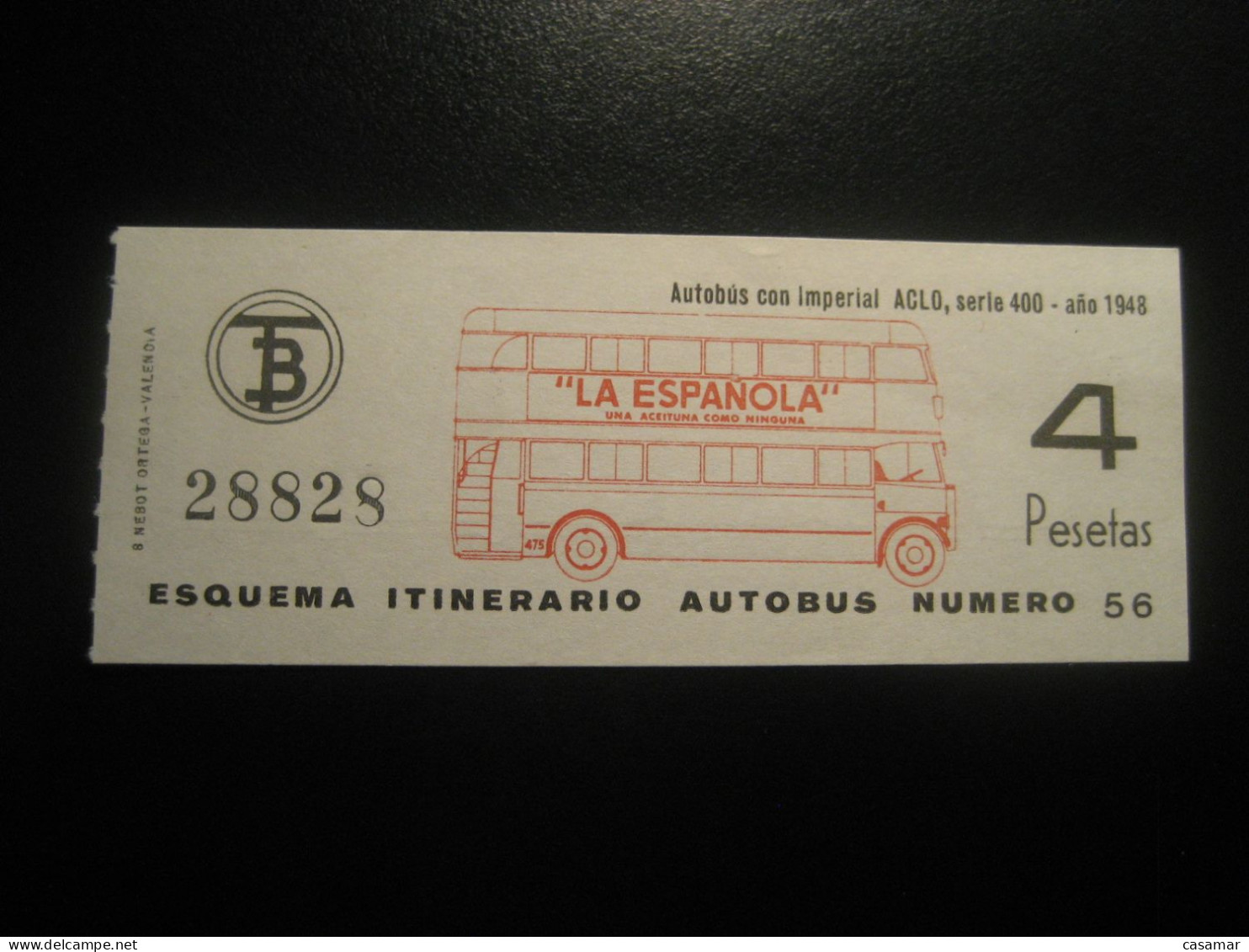 Barcelona Autobus Numero 65 "LA ESPAÑOLA" Advertise Transport Bus Tramway Tram Ticket Spain - Bussen
