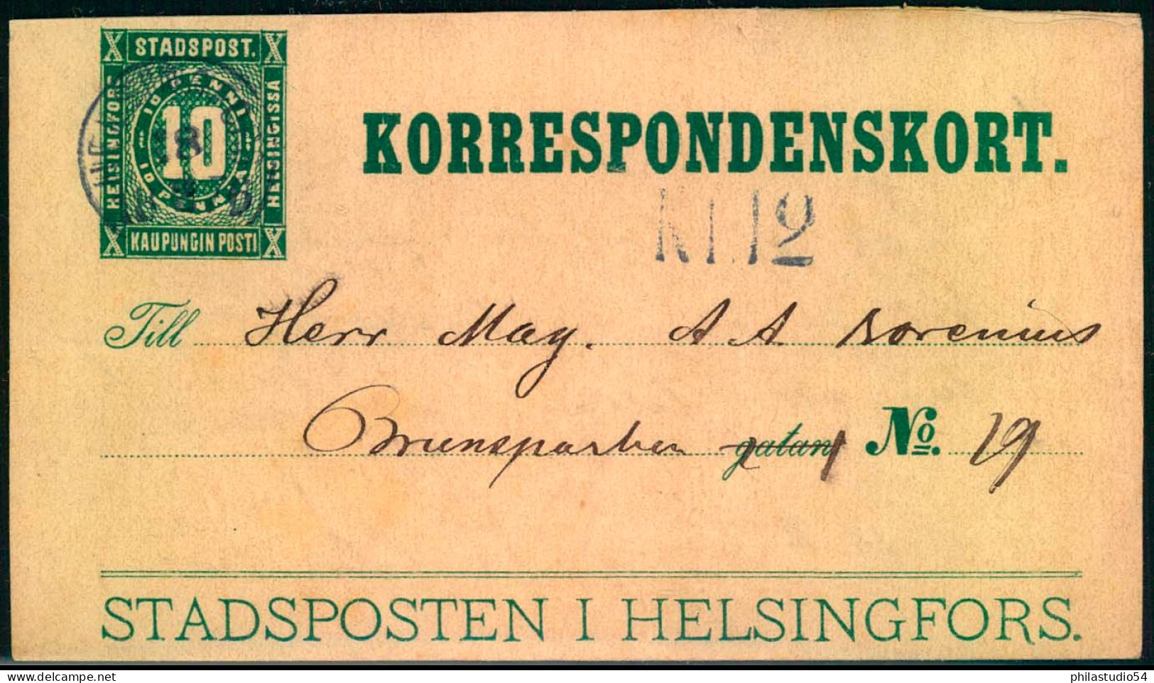 1890 (ca) STADTSPOST HELSINGFORS, 10c. Private Envelope - Storia Postale