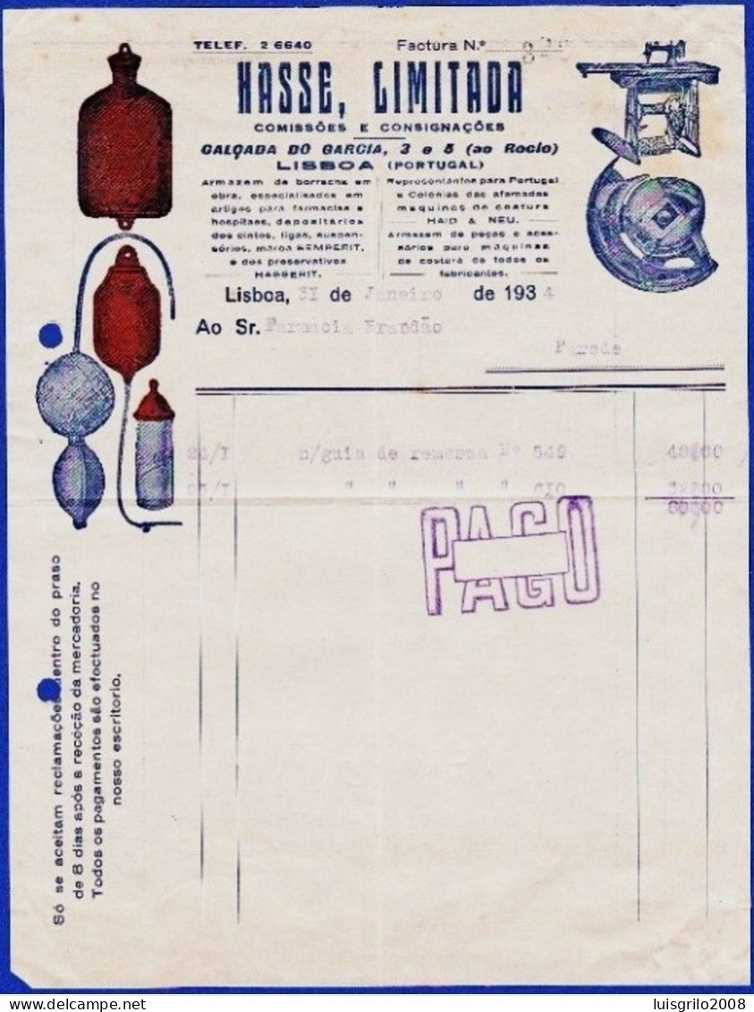 1934, HASSE, Limitada, Comissões E Consignações - Calçada Do Garcia, 3 E 5 (Ao Rossio) Lisboa - Portogallo