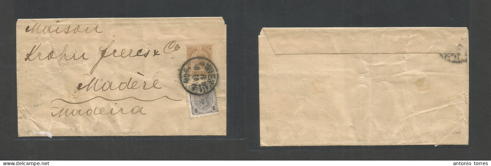 Austria - Stationery. 1896 (8 Oct) Wien - Madeira, Portuguese Atlantic Island. 2h Brown Stat Wrapper + Adtl, Cds. Fine U - Other & Unclassified