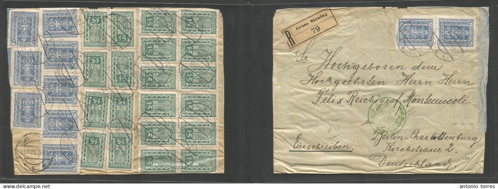 Austria - Xx. 1922 (7 Nov) Gross Sirning - Germany, Berlin (10 Nov) Registered Multifkd Front And Reverse Envelope. Mass - Other & Unclassified