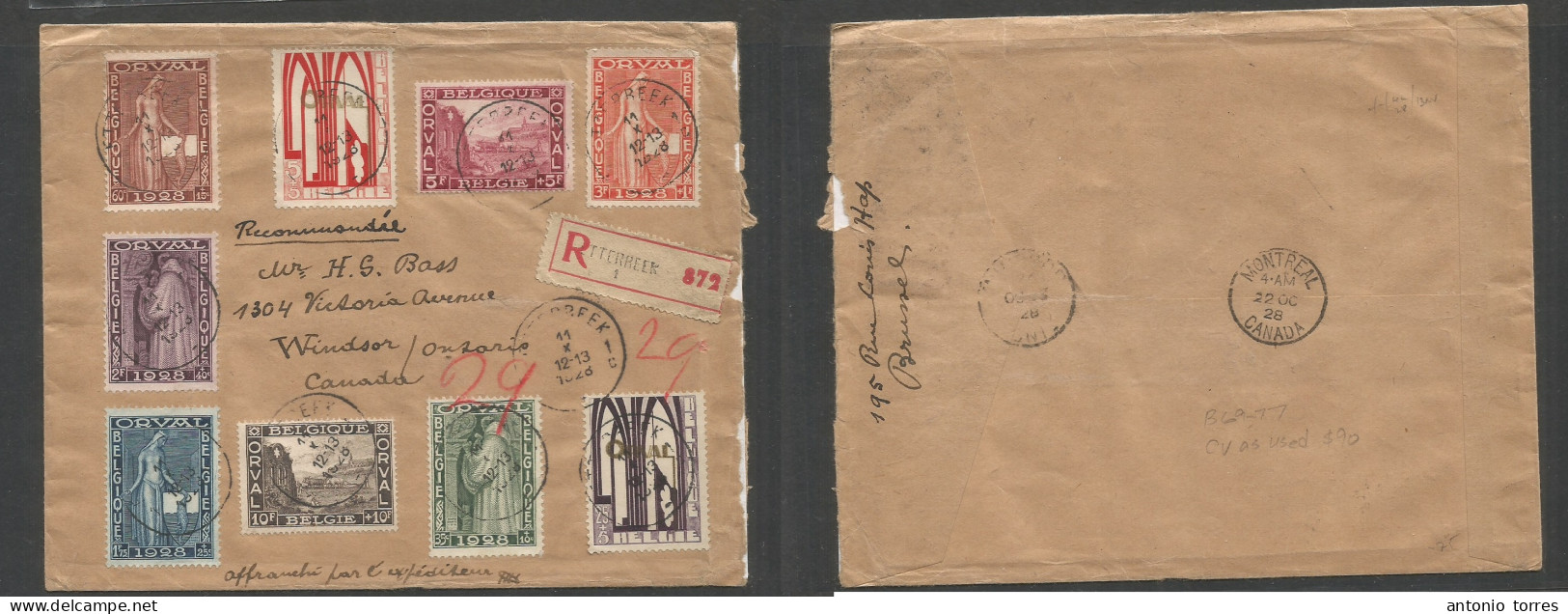 Belgium - Xx. 1928 (11 Oct) Etterreek - Canada, Windsor, ONT (22 Oct) Oval Issue Multifkd Env. Registered Multifkd Envel - Other & Unclassified