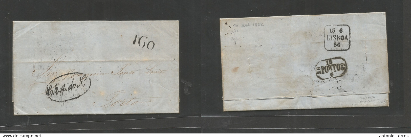 Brazil - Stampless. 1856 (10 May) Perú, Amazonas - Portugal, Porto (18 June 56) Via Fortune Private Ship To Lisbon (15 J - Sonstige & Ohne Zuordnung