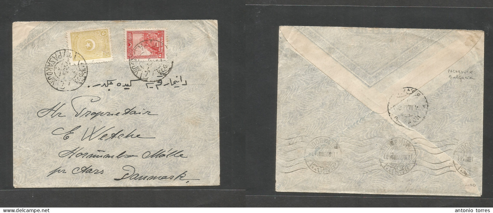 Bulgaria. 1907 (6 July) Turkish Post Office. PASARDJIK - Denmark, Aars. Multifkd Env, With Neat Bilingual Cancels (norma - Otros & Sin Clasificación