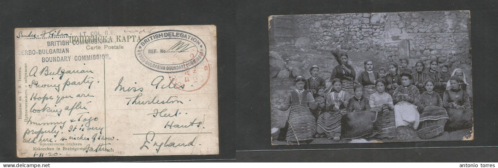 Bulgaria. 1920 (1 Nov) Serbia - Bulgaria WWI British Bomdary Comission. Free Fkd Photo Bratzigowo Locals, With Smashing - Other & Unclassified