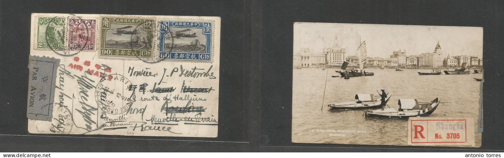 China - Xx. 1931 (30 May) Shanghai - France, Roulax Via Paris Airmail (12 June) Registered Air Comm Multifkd Usage Ppc + - Andere & Zonder Classificatie