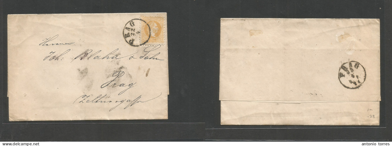 Czechoslovakia. 1871 (22 April) Prague Local Usage (arrived Day After) Local Unsealed Pm Rate, Fkd Single 2 Kr Yellow, T - Andere & Zonder Classificatie