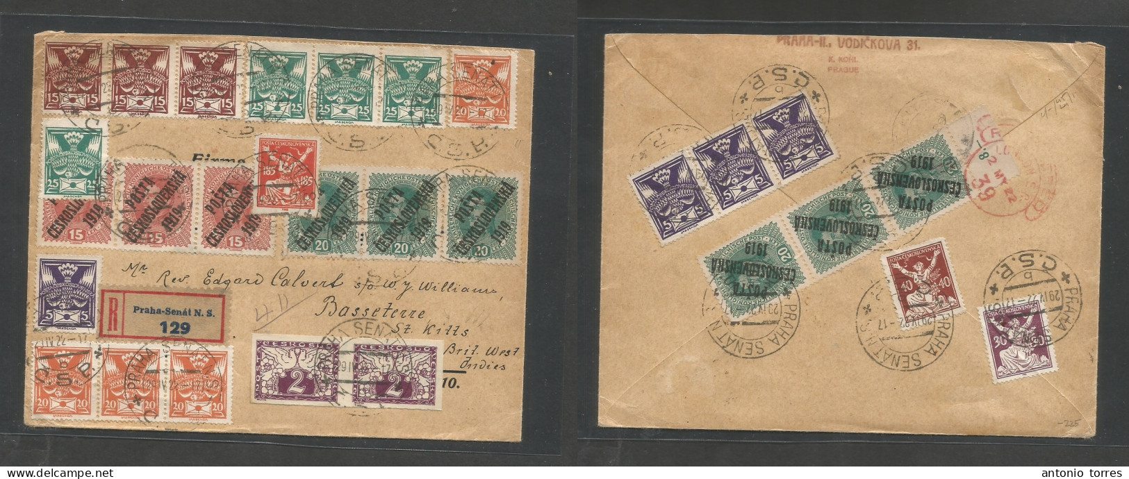 Czechoslovakia. 1922 (29 April) Prague Senat - Baseterre, St. Kitts British West Indes, Caribbe (29 May) Via London (May - Sonstige & Ohne Zuordnung