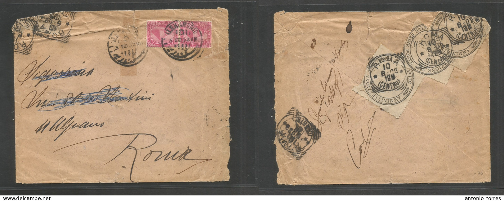 Egypt. 1902 (5 Aug) Alexandrie - Italy, Roma (10 Aug) Multifkd Env + PO Italian Official Seals, Tied Cds. Scarce Comb Us - Other & Unclassified