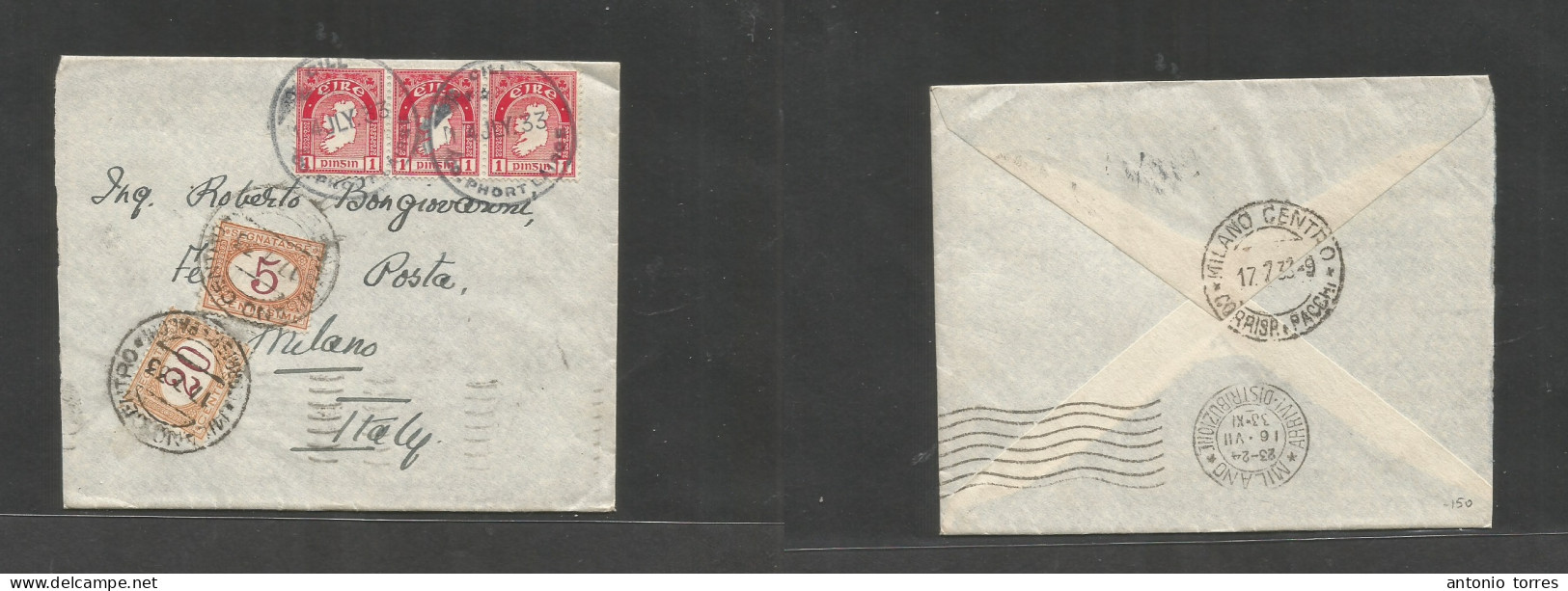Eire. 1933 (14 July) Gill, Co. Phort Lairge - Italy, Milano (17 July). Multifkd Env At 3d Rate, Poste Restante + (2x). I - Used Stamps