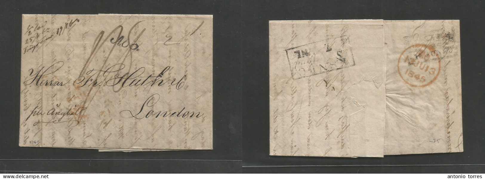 Finland. 1845 (2 June) Abo - London, UK (13 June) EL With Full Text, Depart Stline "ABO" + Per "anghalt" Reverse Via Dan - Sonstige & Ohne Zuordnung