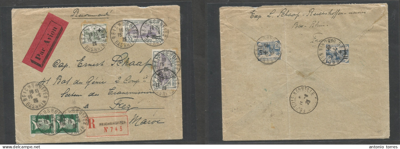 France - Xx. 1926 (15 June) Reich Shoffen - Marruecos, French, Fez (18 June) Registered Air Multifkd Front + Reverse Env - Sonstige & Ohne Zuordnung