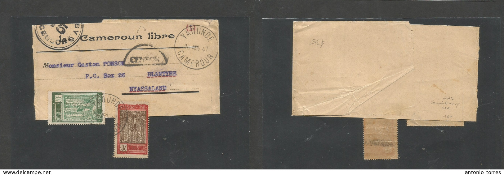 Frc - Cameroun. 1947 (16 Aug) Yaounde - Nyassaland, Blantyre. Complete Newspaper Wrapper "Cameroun Libre" Multifkd At 0, - Other & Unclassified