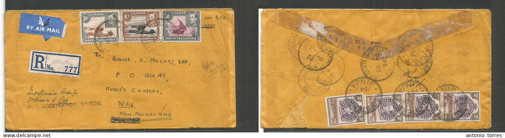 Bc - Kenya. 1954 (30 March) Jinja - Newfounland, Hearts Convent, Canada (10 May) Air Registered Multifkd Front And Rever - Other & Unclassified