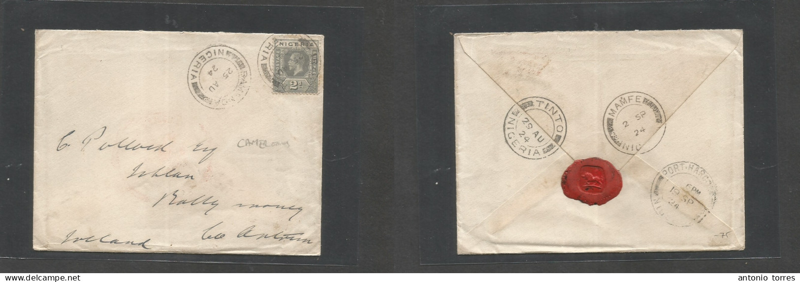 Bc - Nigeria. 1924 (25 Aug) Cameroons, Bambenda - Ireland, Eire Isblan. Single 2d Fkd Env Tied Cds. Via Manife - Tinto - - Other & Unclassified