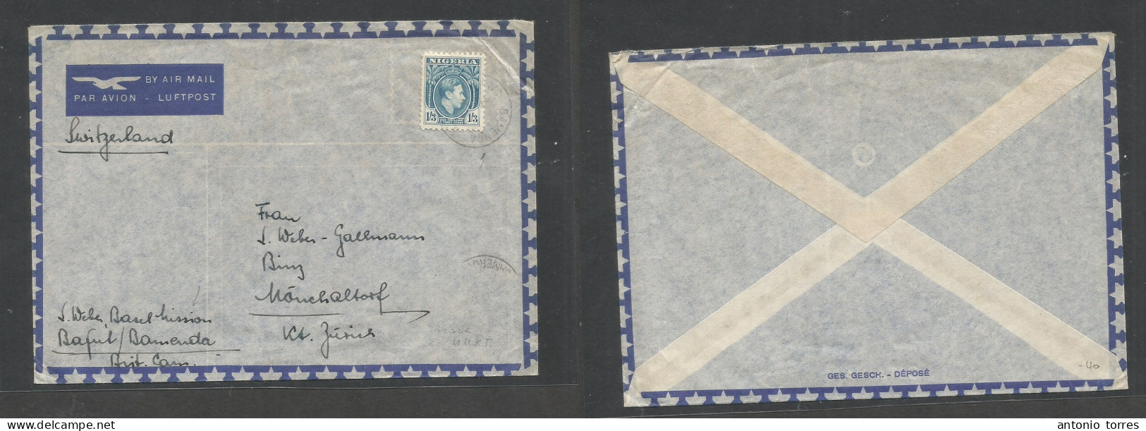 Bc - Nigeria. C. 1952. Cameroons, UUKT, Bajul. Bamenda - Switzerland, Monchaldorf. Air Single 1sh 3d Blue Fkd Env, Tied - Otros & Sin Clasificación