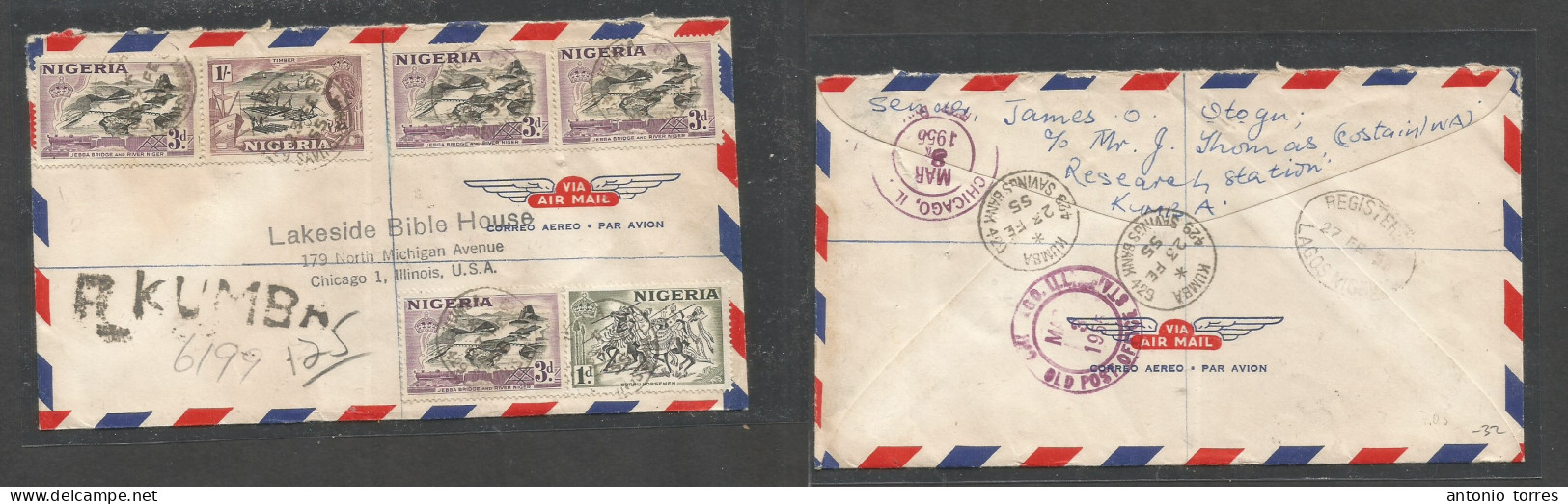 Bc - Nigeria. 1955 (23 Febr) Cameroons, UUKT. Kumba - USA, Chicago, Ill (3 March) Via Lagos. Registered Air Multifkd Env - Andere & Zonder Classificatie