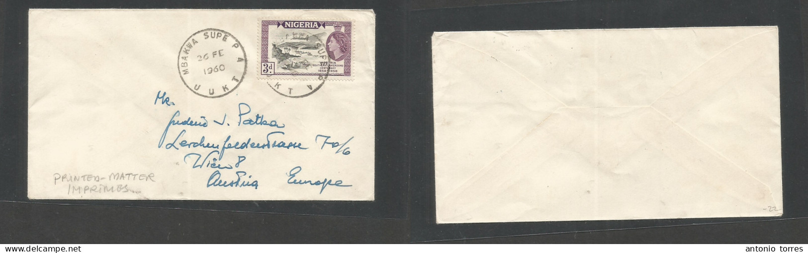 Bc - Nigeria. 1960 (26 Febr) Mbakwa Supe P4, UUKT - Austria, Wien. Single 3d QEII Fkd Unsealed Env. VF Usage. - Sonstige & Ohne Zuordnung