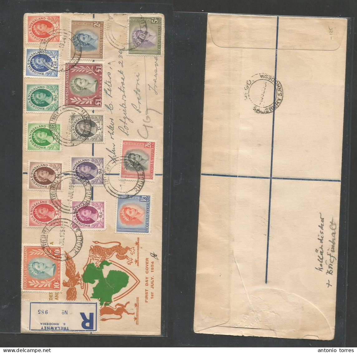 Bc - Rhodesia. 1954 (1 July) R&N. SR Trelawney - Pretoria, Transvaal. Registered Multifkd Envelope, Including 1 GBP And - Andere & Zonder Classificatie