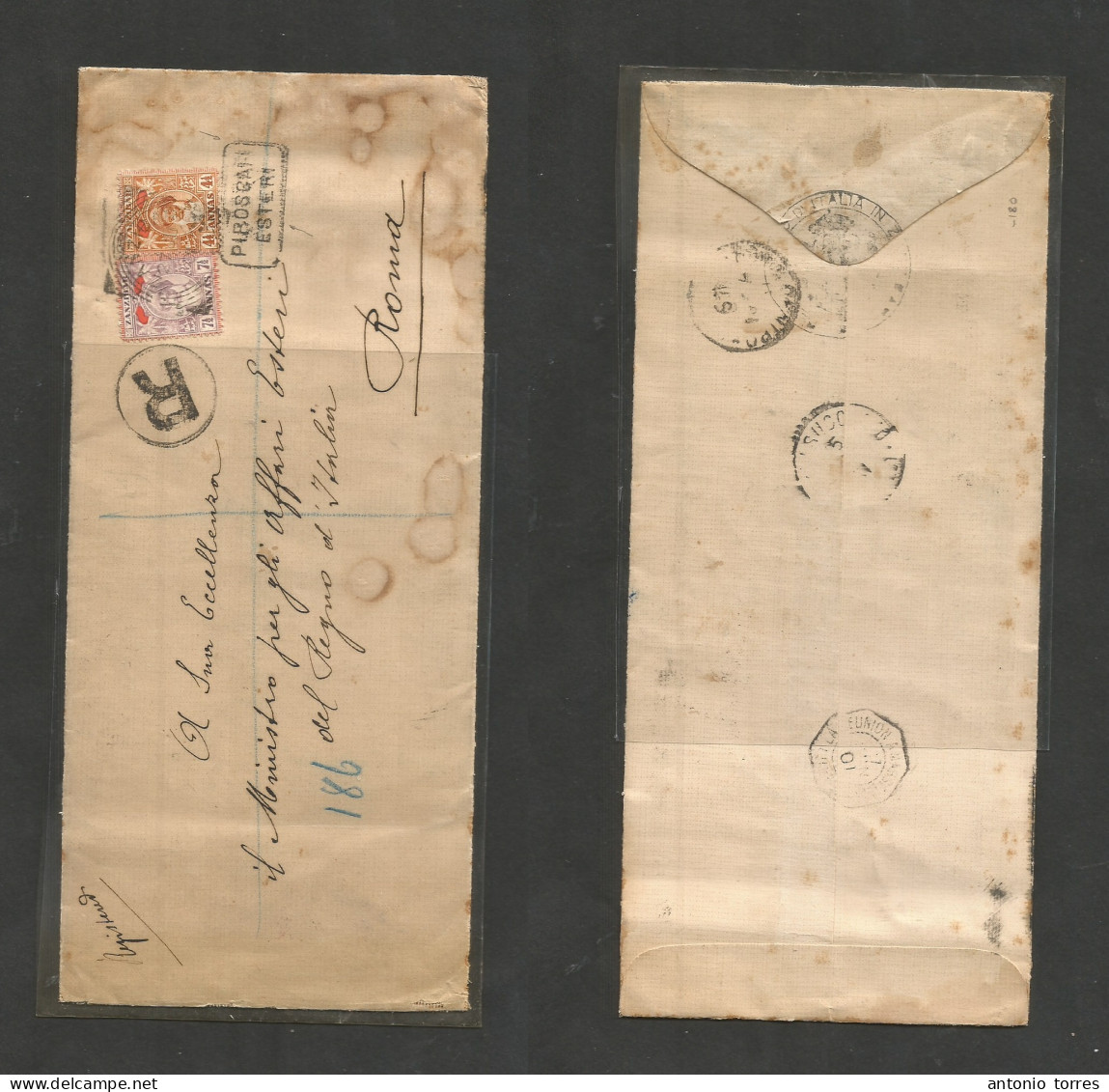 Bc - Zanzibar. 1901 (27 June) GPO - Roma, Italy. Consular Mail. Registered Multifkd Env, Reverse Transited. Scarce Usage - Andere & Zonder Classificatie