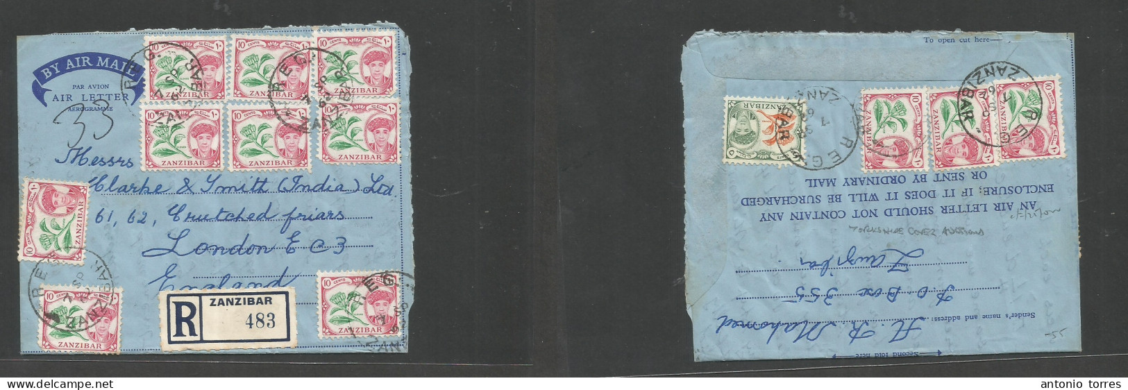 Bc - Zanzibar. 1962 (7 Sept) GPO - England, London. Multifkd Registered Front And Air Never Airletter. VF And Most Unusu - Other & Unclassified