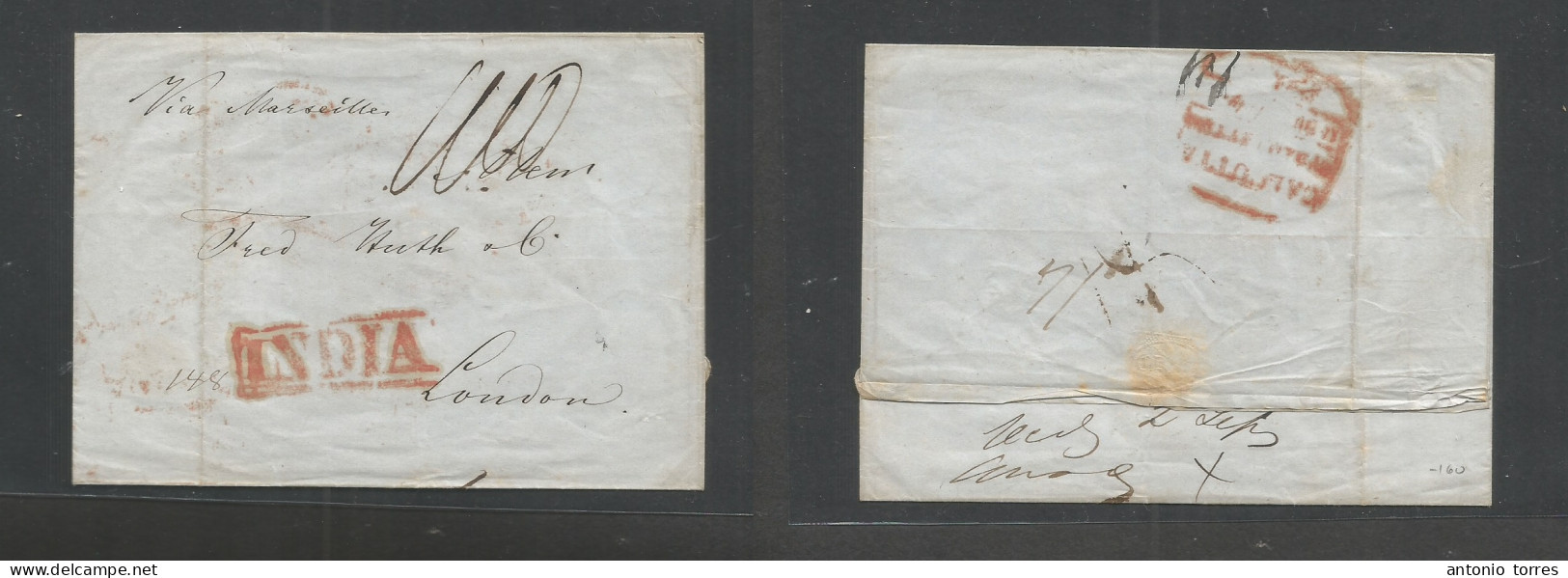 India. 1850 (13 July) Calcutta - London, UK Via Marseille. E With Text Reverse Depart Dated Town Box, "India" On Front + - Sonstige & Ohne Zuordnung