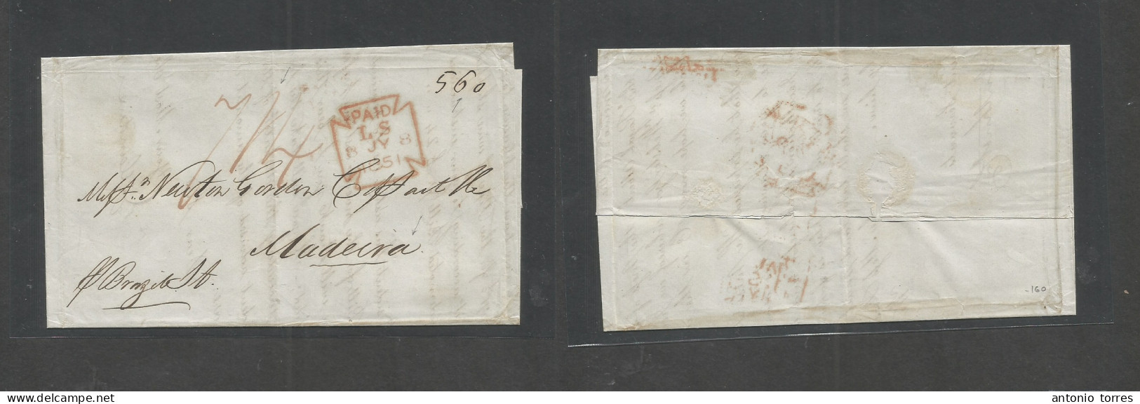 India. 1851 (15 May) Calcutta - Madeira, Portuguese Atlantic Island. EL With Full Text, Endorsed "per Brazil Steamer" Vi - Sonstige & Ohne Zuordnung