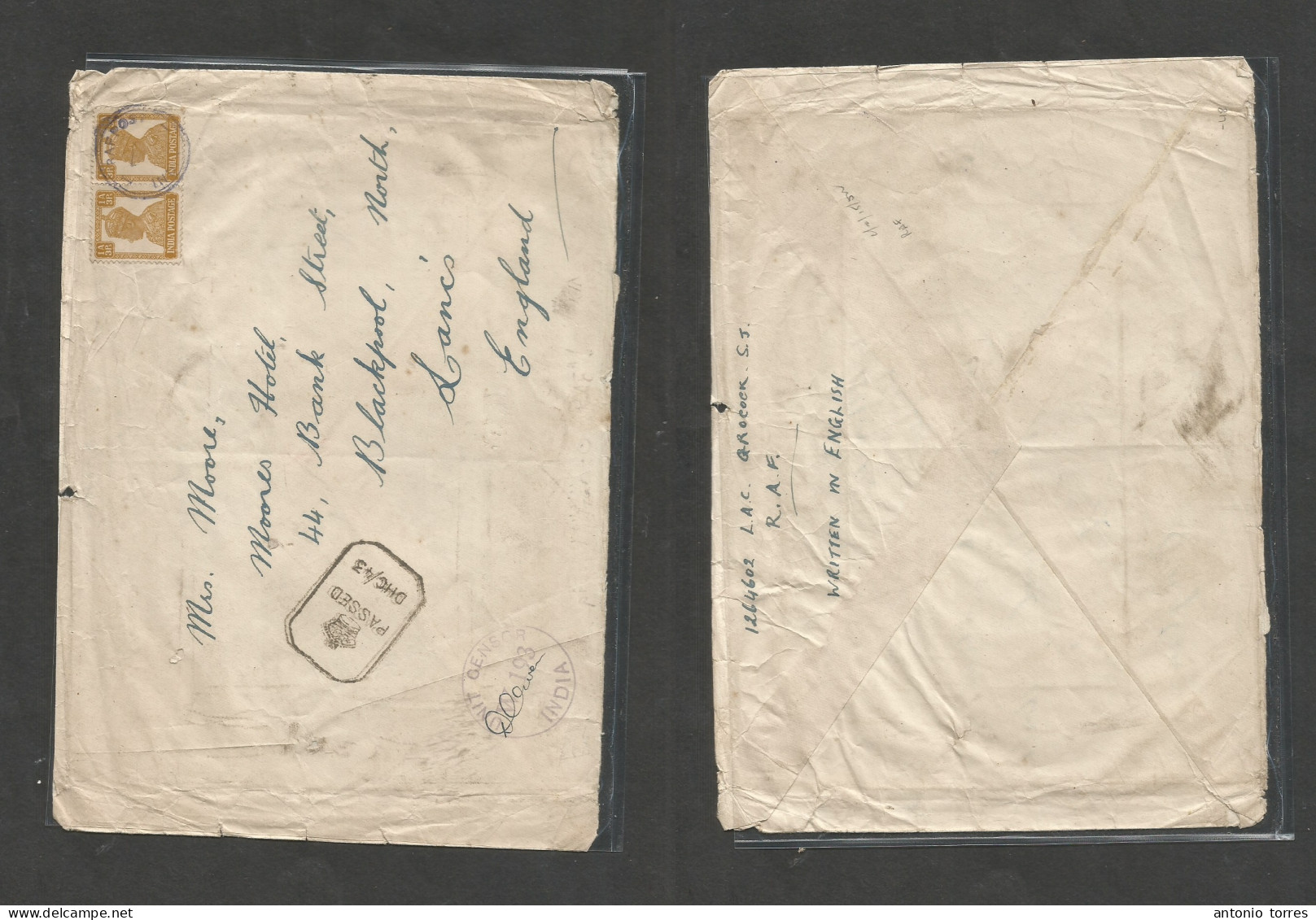 India. C. 1942-3. Rafpost. Air Fkd Env To England, Blackpool, Lanas, Depart Censor. Special Cachet. Fine. - Andere & Zonder Classificatie