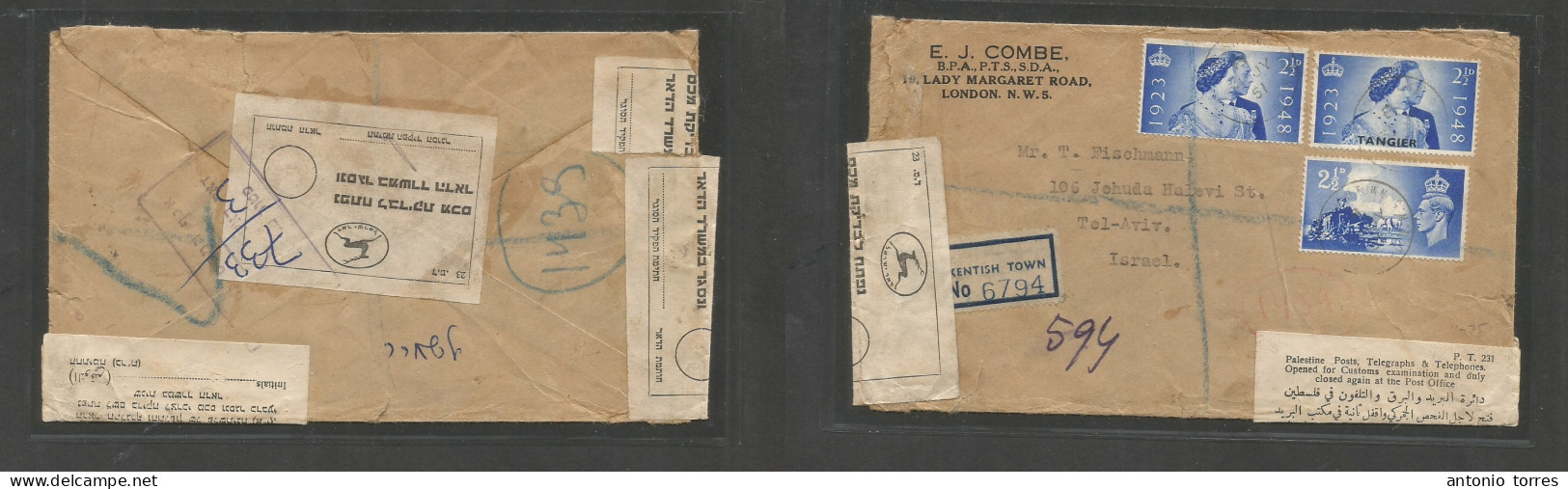 Israel. 1948. GB, Kentishtown - Tel Aviv. Reported Multifkd Env With Four Diff Israel Censor Labels. Including British A - Andere & Zonder Classificatie