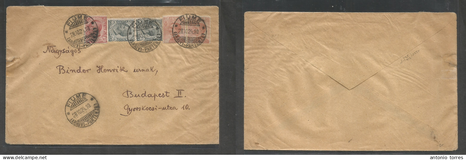 Italy - Xx. 1924 (28 Oct) Fiumi - Hungary, Budapest. Kingdom Multifkd Envelope, Cds. VF Nice Item. - Zonder Classificatie