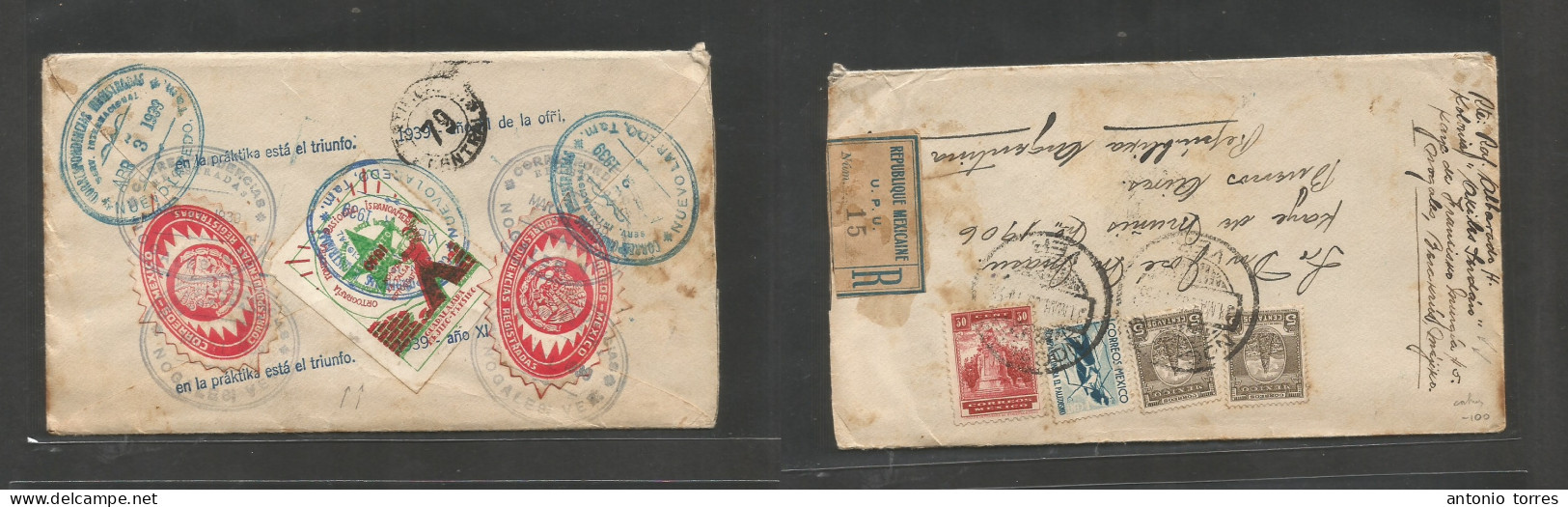 Mexico - Xx. 1939 (Apr 3) Esperanto Cogress. Nogales, Veracruz - Argentina. Registered Multifkd Env With Contains Revers - Mexico