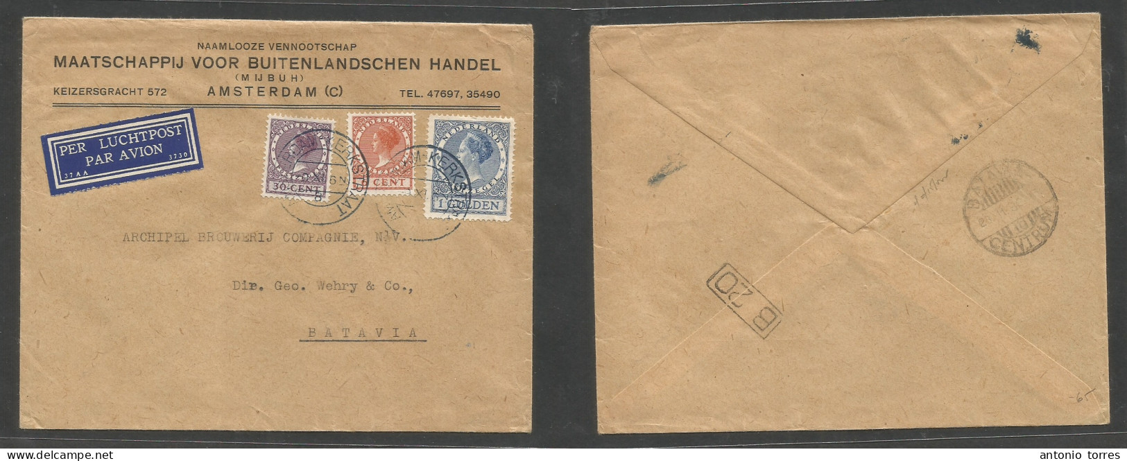 Netherlands. 1936 (20 Nov) Amsterdam - Batavia, Dutch Indes (28 Nov) Multifkd Airmail Envelope Comercial Usage Incl Igul - Sonstige & Ohne Zuordnung